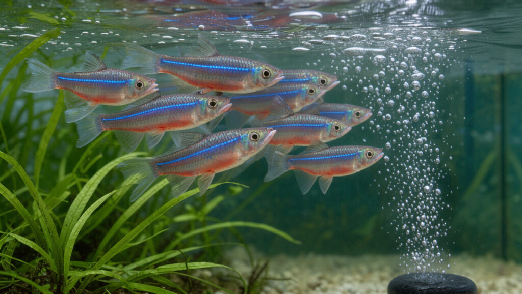 Mes néons respirent vite à la surface après un changement d’eau : que faire ?